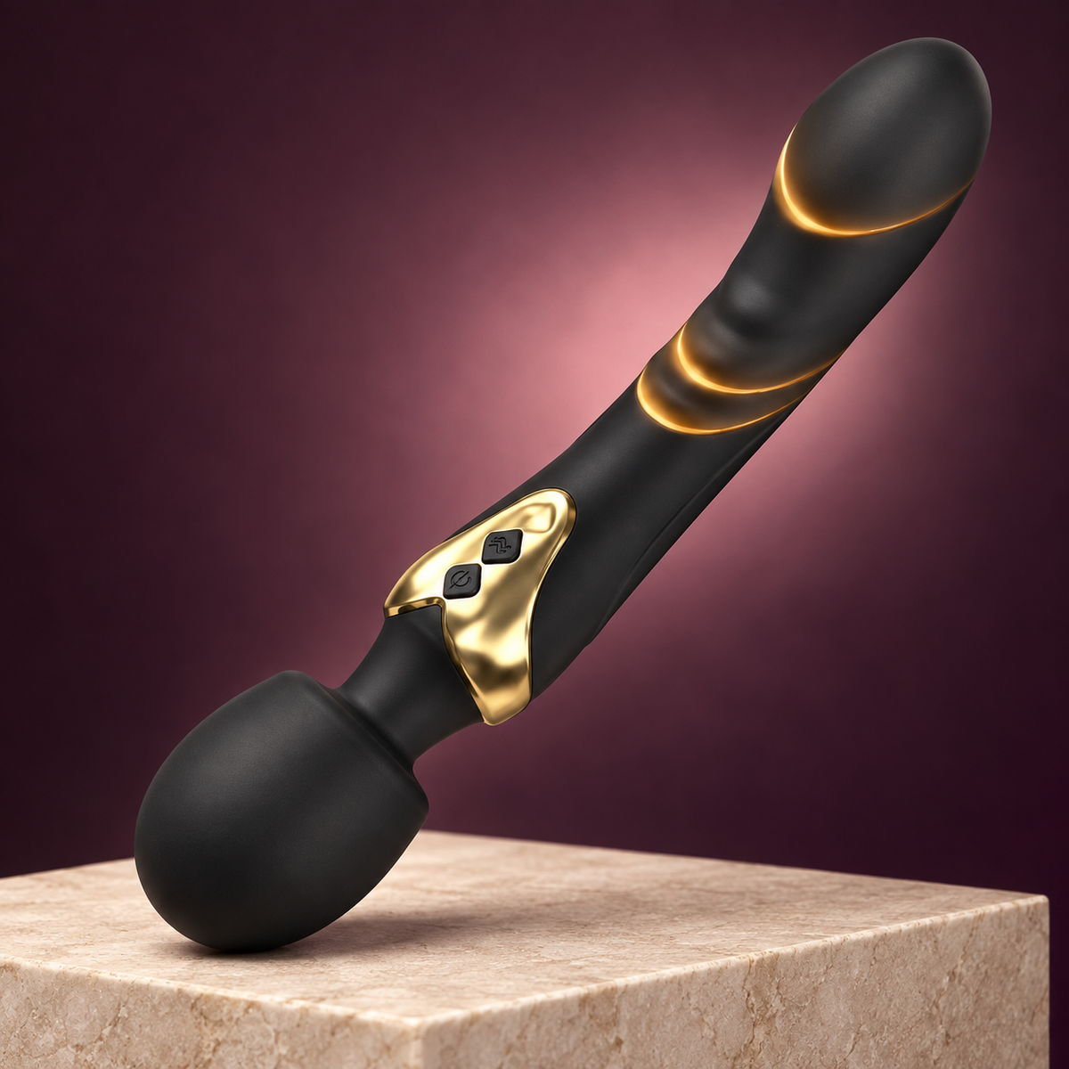 Black and gold rechargeable personal massager — KINKZA plum hero view