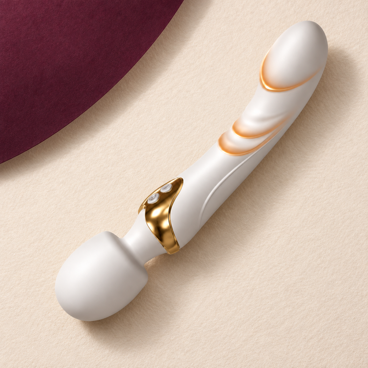 White and gold dual-motor personal massager — KINKZA ivory top-down view