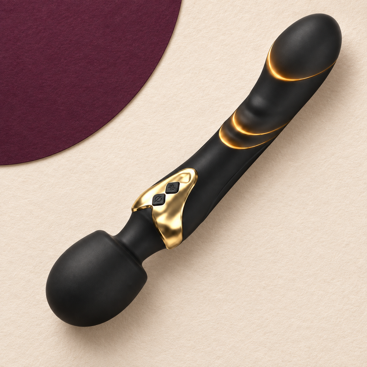 Black and gold rechargeable personal massager — KINKZA ivory top-down view